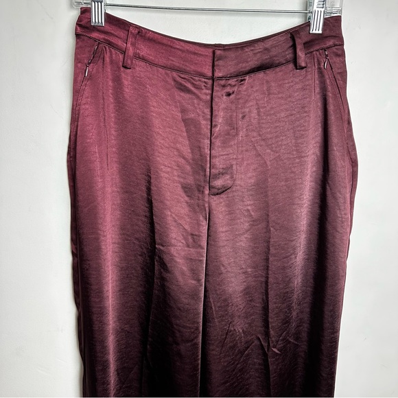 Good American Satin Pants Wide Leg Trouser Women's Size 2 or 26 Burgundy Stretch - Picture 2 of 13